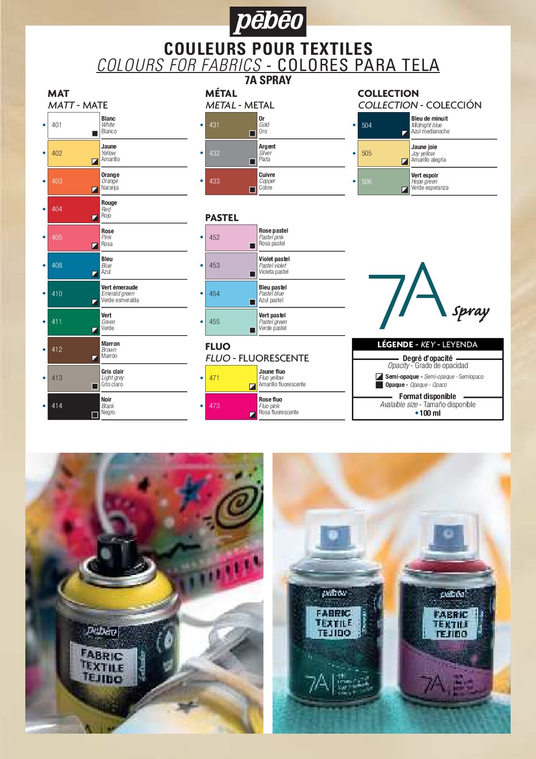 Pébéo - Pintura en spray para textiles 7A Spray 100ml - Tejidos