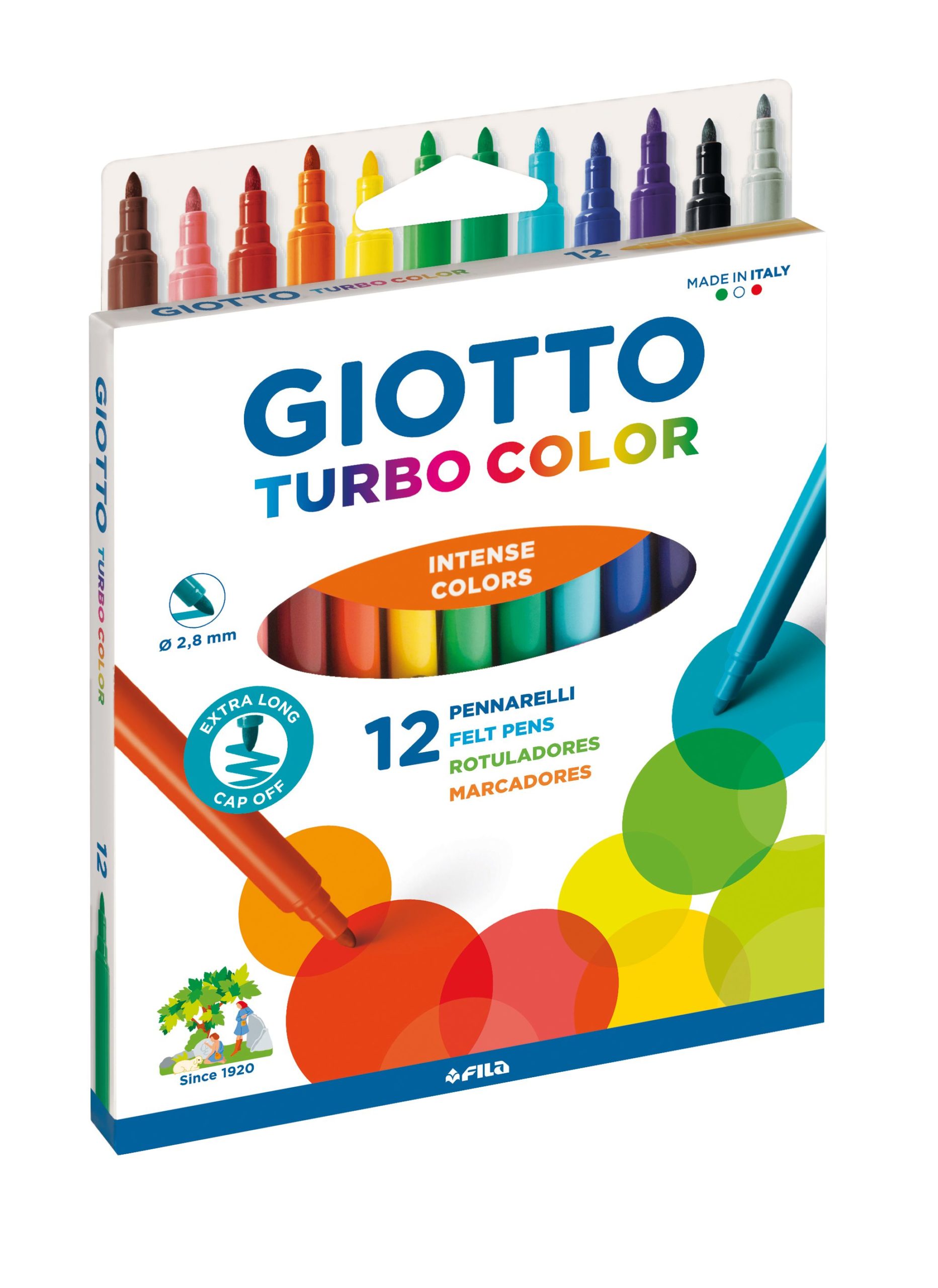 Estuche 12 rotuladores Giotto Turbo Color, colores intensos punta de 2,8mm,  tinta lavable - ArtBendix