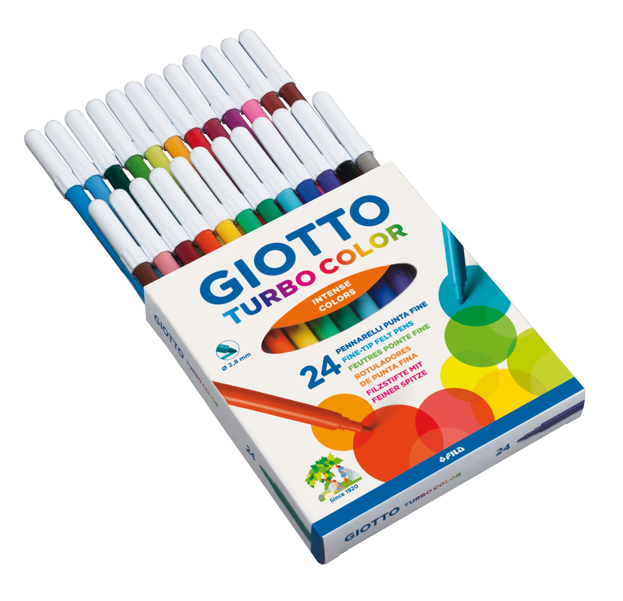 Estuche 12 rotuladores Giotto Turbo Color, colores intensos punta de 2,8mm,  tinta lavable - ArtBendix