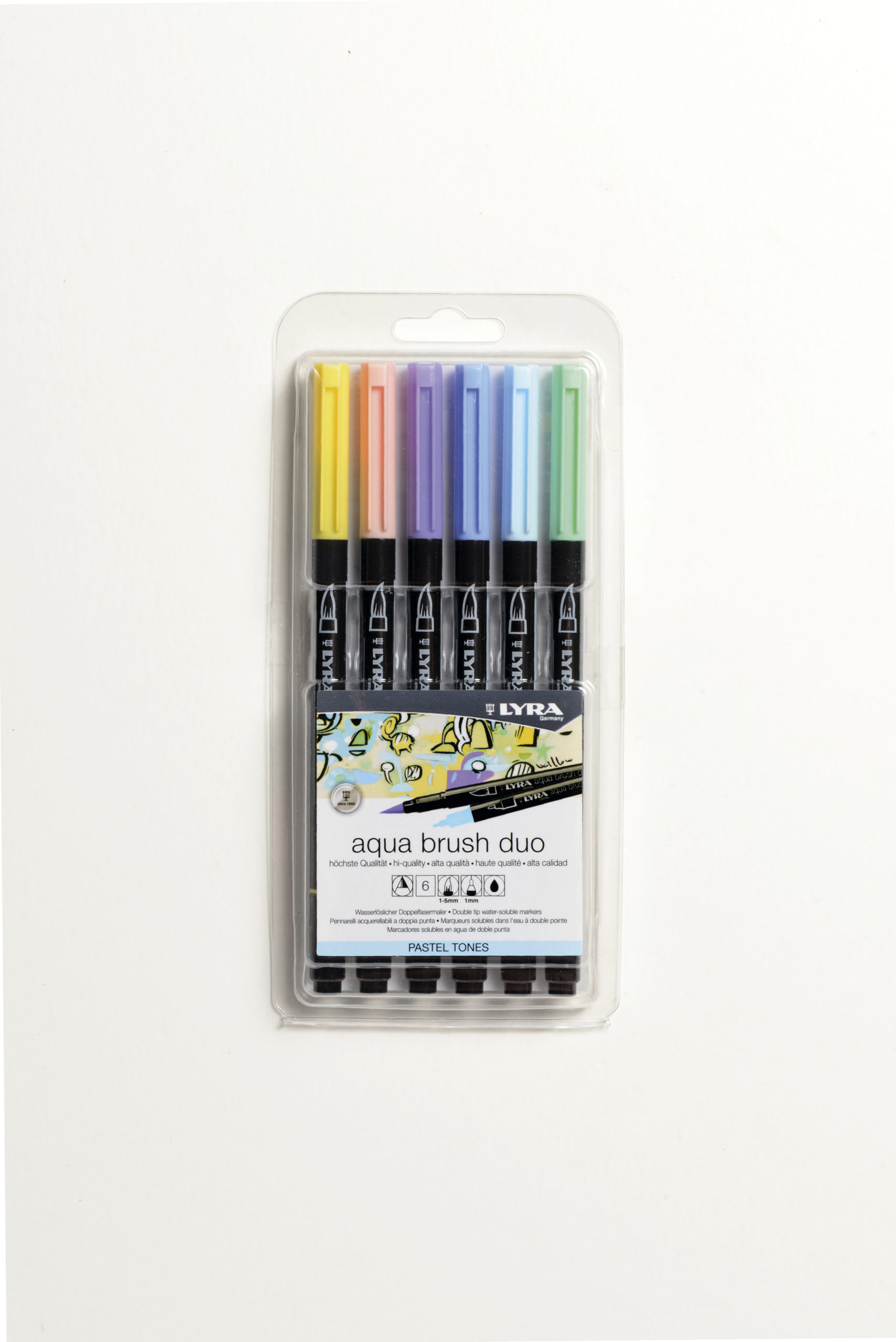 Set 6 rotuladores Lyra Aqua Brush Duo, marcadores solubles en agua de doble  punta, alta calidad, tonos pastel