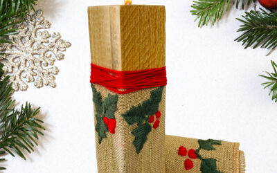 Adornos navideños: Porta-velas con arpillera bordada