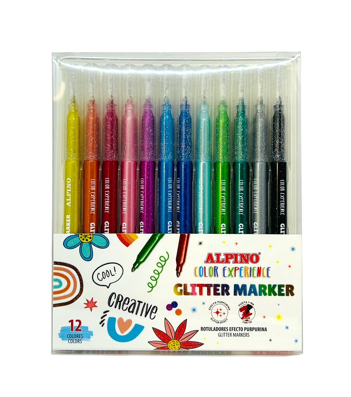 Estuche 12 rotuladores Glitter Marker color experience, efecto